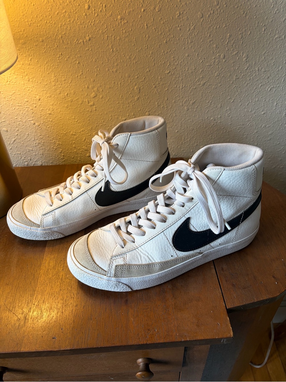 Nike Men’s Blazers White High-Top Sneakers with Black Swoosh